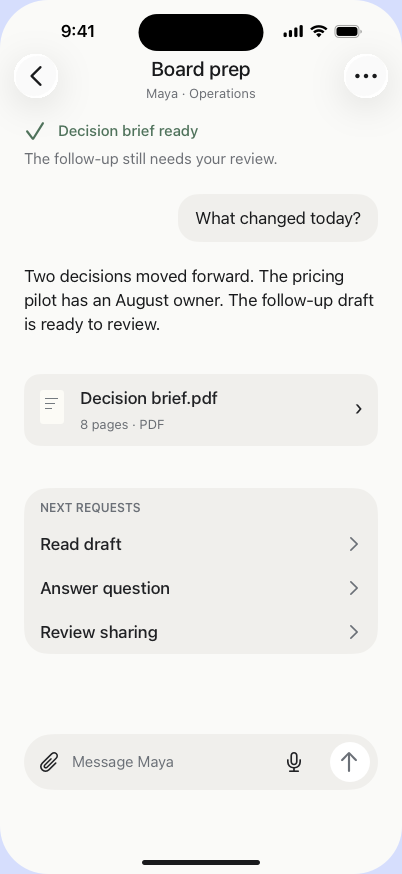 Neuron on iPhone showing a completed Conversation and its result